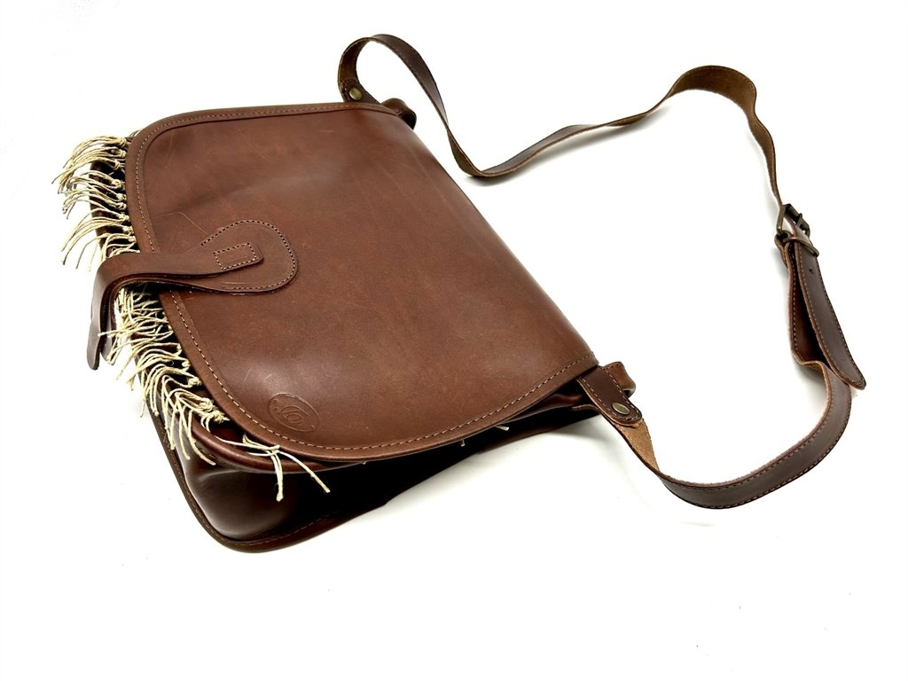 Carniere Delfiero in cuoio con rete borsa per caccia