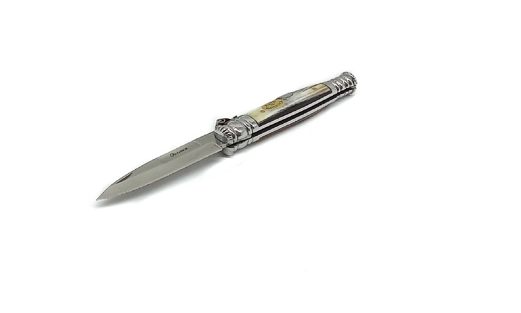 Coltello artigiano navaja punta de espada inox con manico in corno di toro