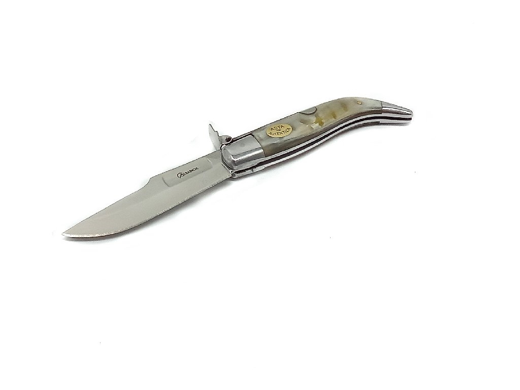 Coltello artigiano navaja teja  inox con manico in corno di toro 