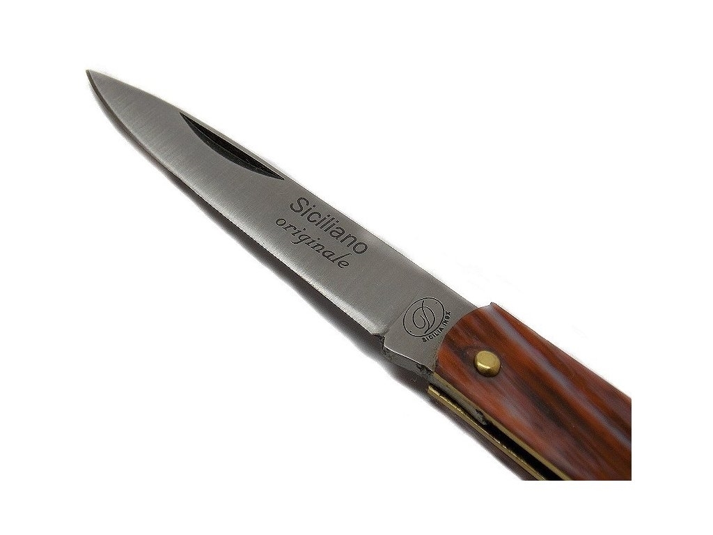 Coltello siciliano manico striato in fibra marrone 15 cm aperto 