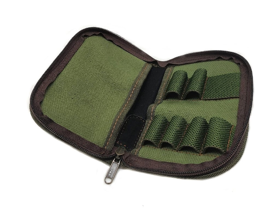 Delfiero porta strozzatori e prolughe per fucile con rifiniture in cuoio e cordura  